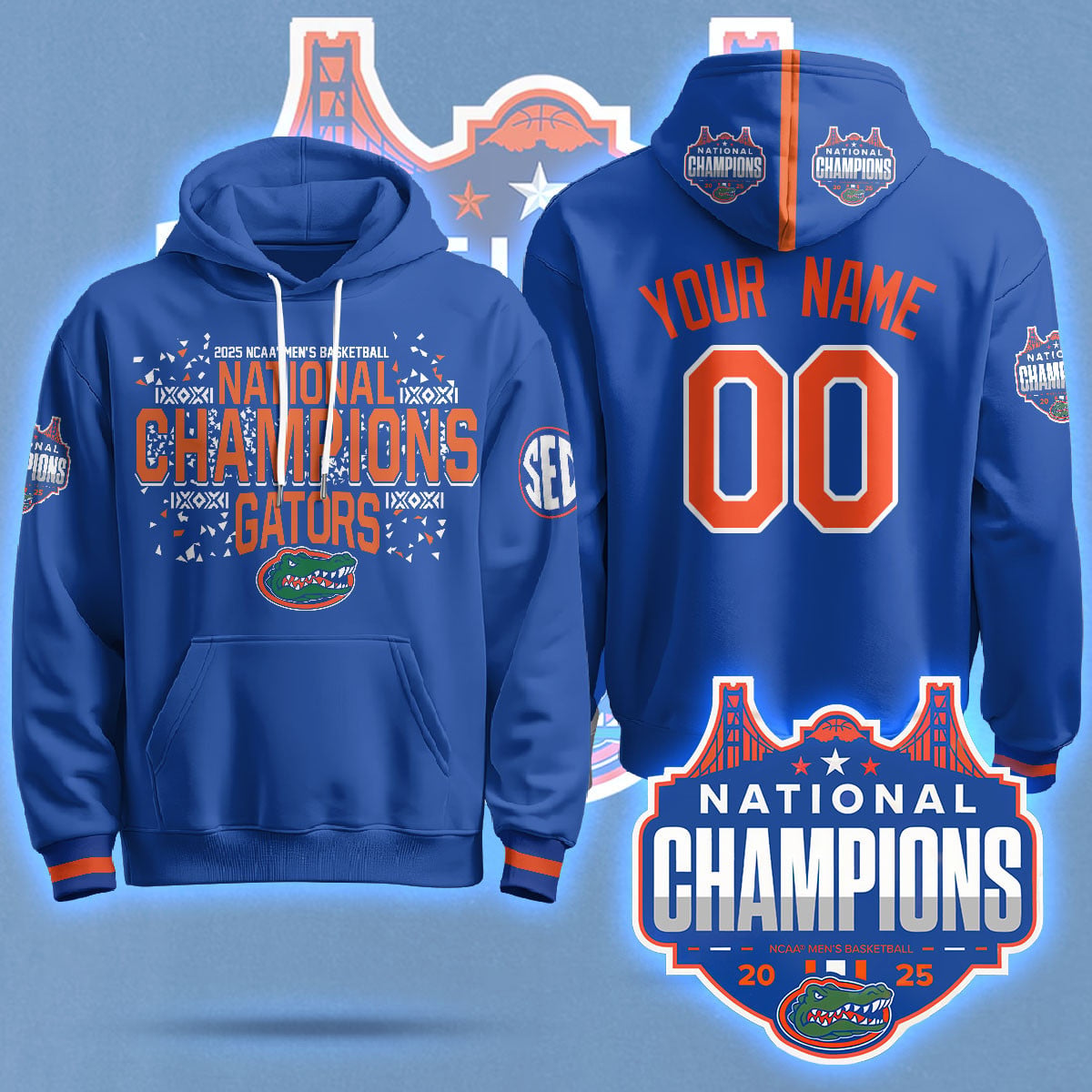 Custom Name/Gender Florida Gators 2025 National Champions Basketball Hoodie N5 - Printed