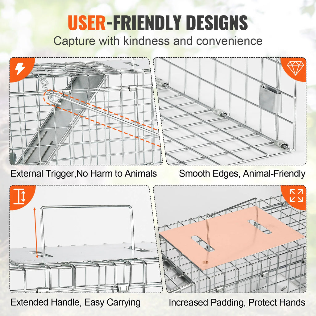 SucceBuy Live Animal Cage Trap Humane Cat Rodent Control Folding with Handle for Stray Cats Rabbits Squirrels Raccoons Groundhog