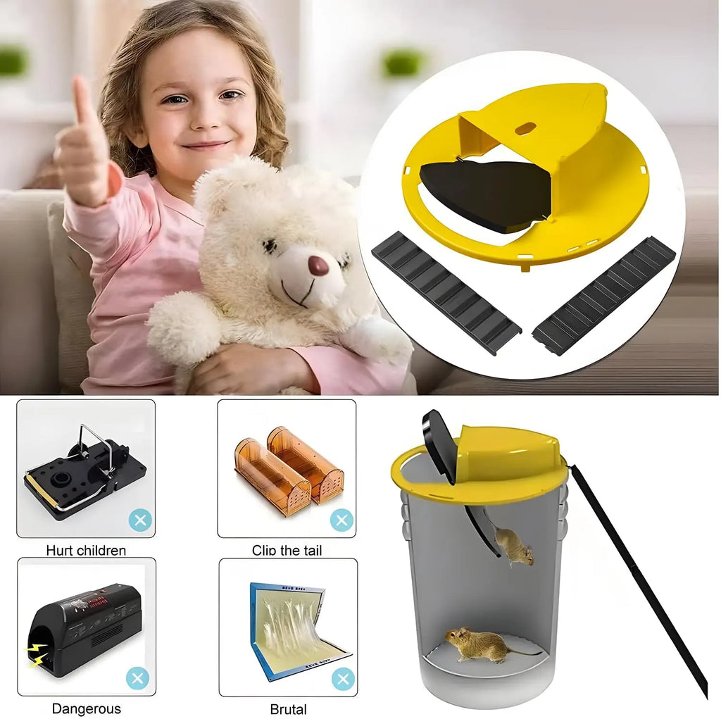 Double-end Mouse Trap Bucket Flip Lid -Multi-Catch Auto-Reset Humane or Lethal Rat Trap ABS Material -5 Gallon Bucket Compatible