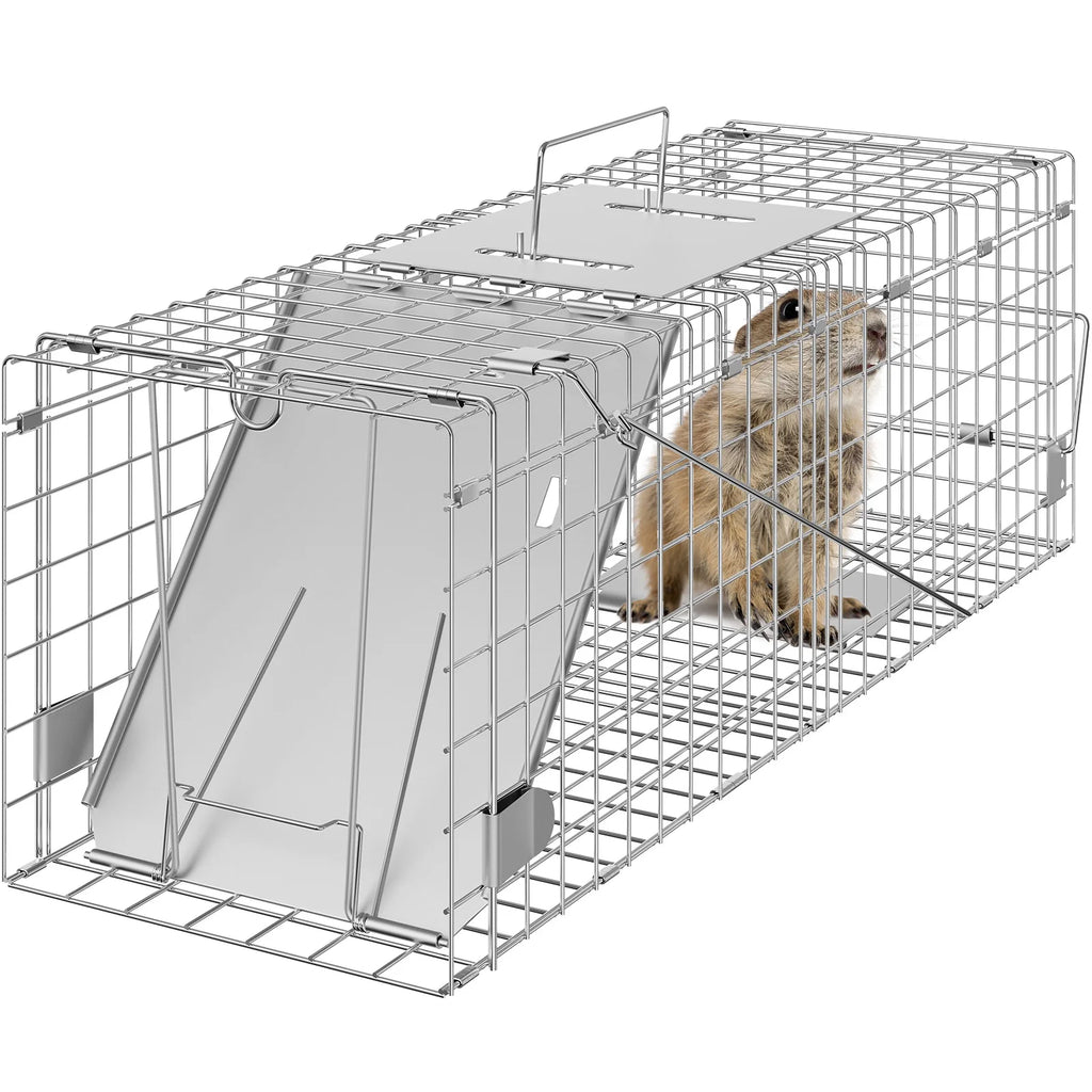 SucceBuy Live Animal Cage Trap Humane Cat Rodent Control Folding with Handle for Stray Cats Rabbits Squirrels Raccoons Groundhog