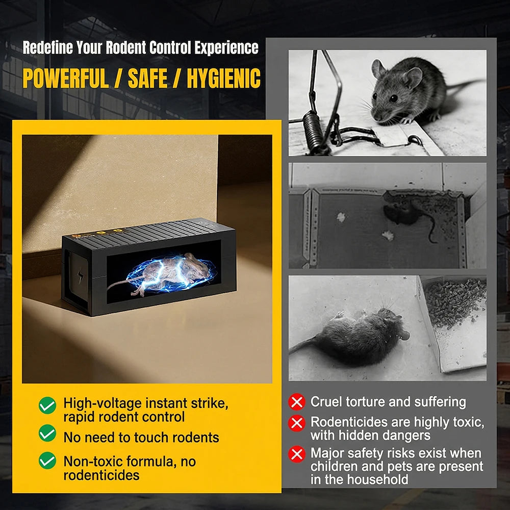 Electronic Rodent Trap Intelligent 1800V High-voltage Touchless Automatic Rat Trap Rodent Killer Pest Mouse Control Box Rejector