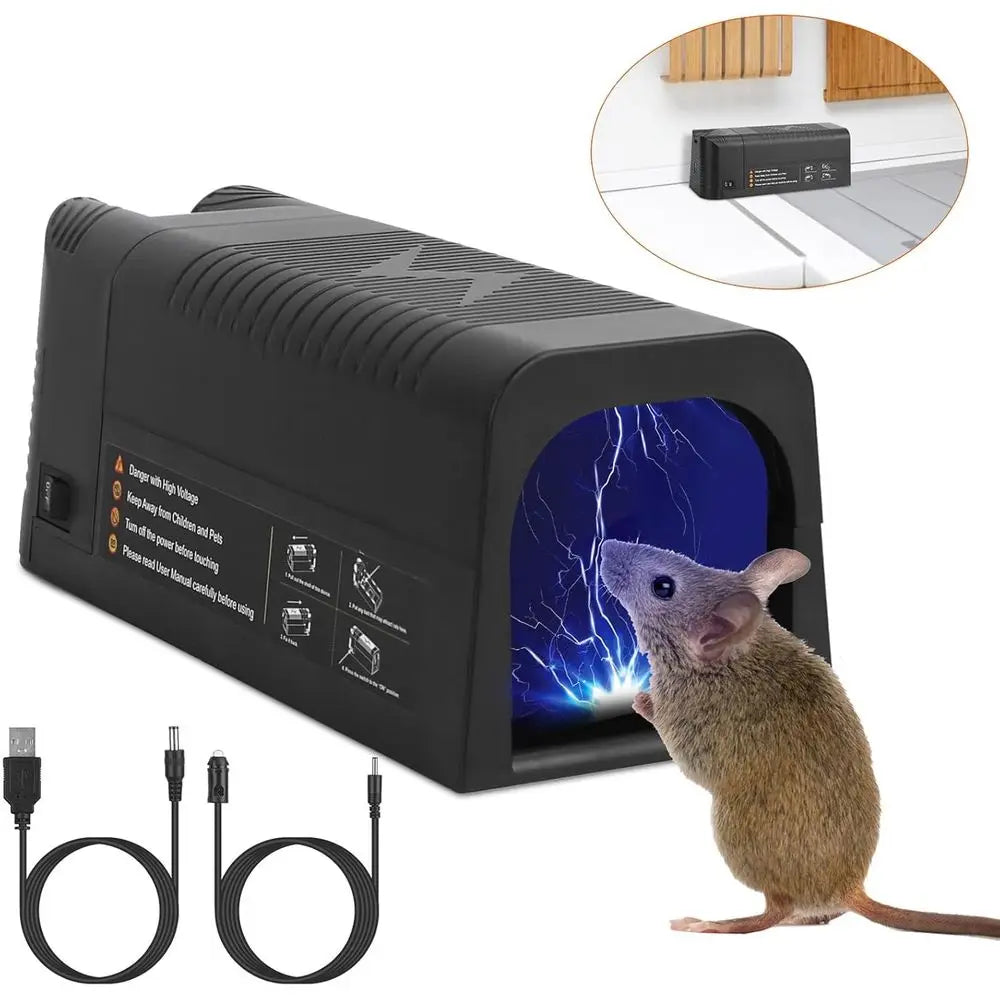Humane Indoor Electric Mouse Trap - 1800V Shock, Reusable, Pet Safe, No Touch Kill Rodent Zapper