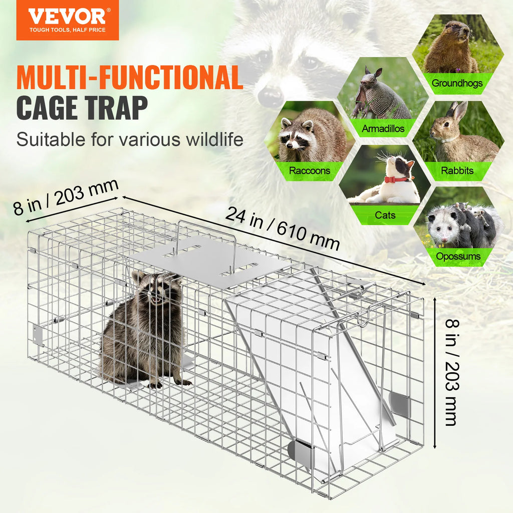 SucceBuy Live Animal Cage Trap Humane Cat Rodent Control Folding with Handle for Stray Cats Rabbits Squirrels Raccoons Groundhog