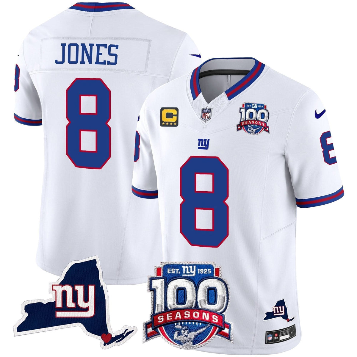 New York Giants 100th Season & State Patch Vapor Limited Jersey - All Stitched