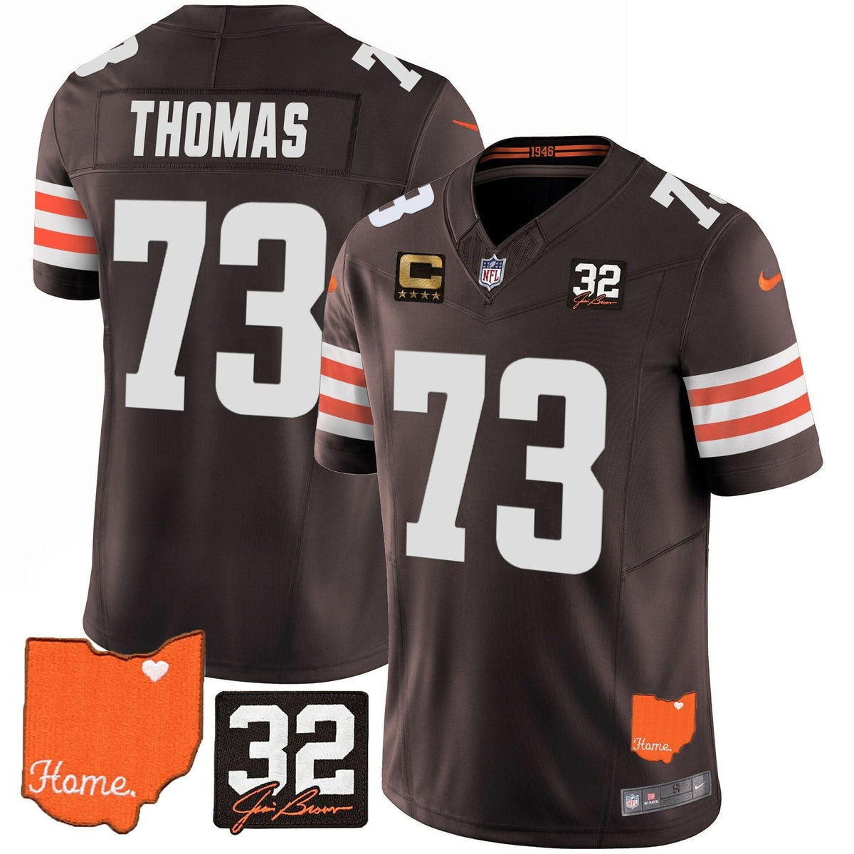 Browns #32 Jim Brown Memorial & Home Patch Vapor Limited Jersey - All Stitched