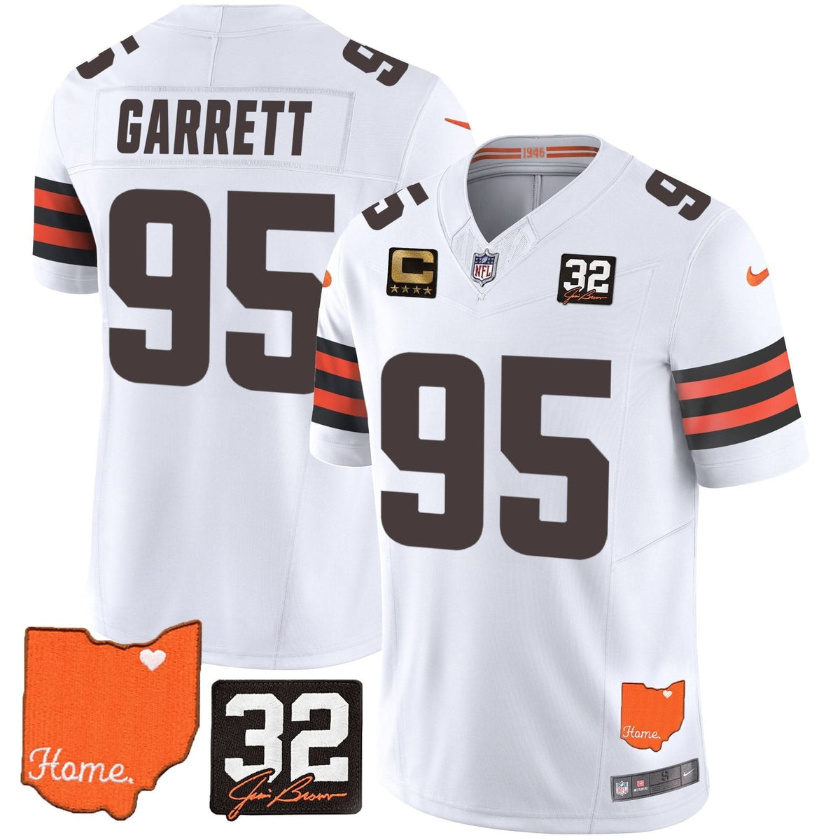 Browns #32 Jim Brown Memorial & Home Patch Vapor Limited Jersey - All Stitched