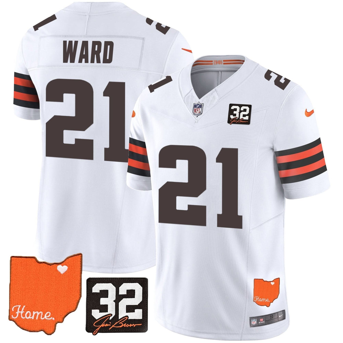 Browns #32 Jim Brown Memorial & Home Patch Vapor Limited Jersey - All Stitched