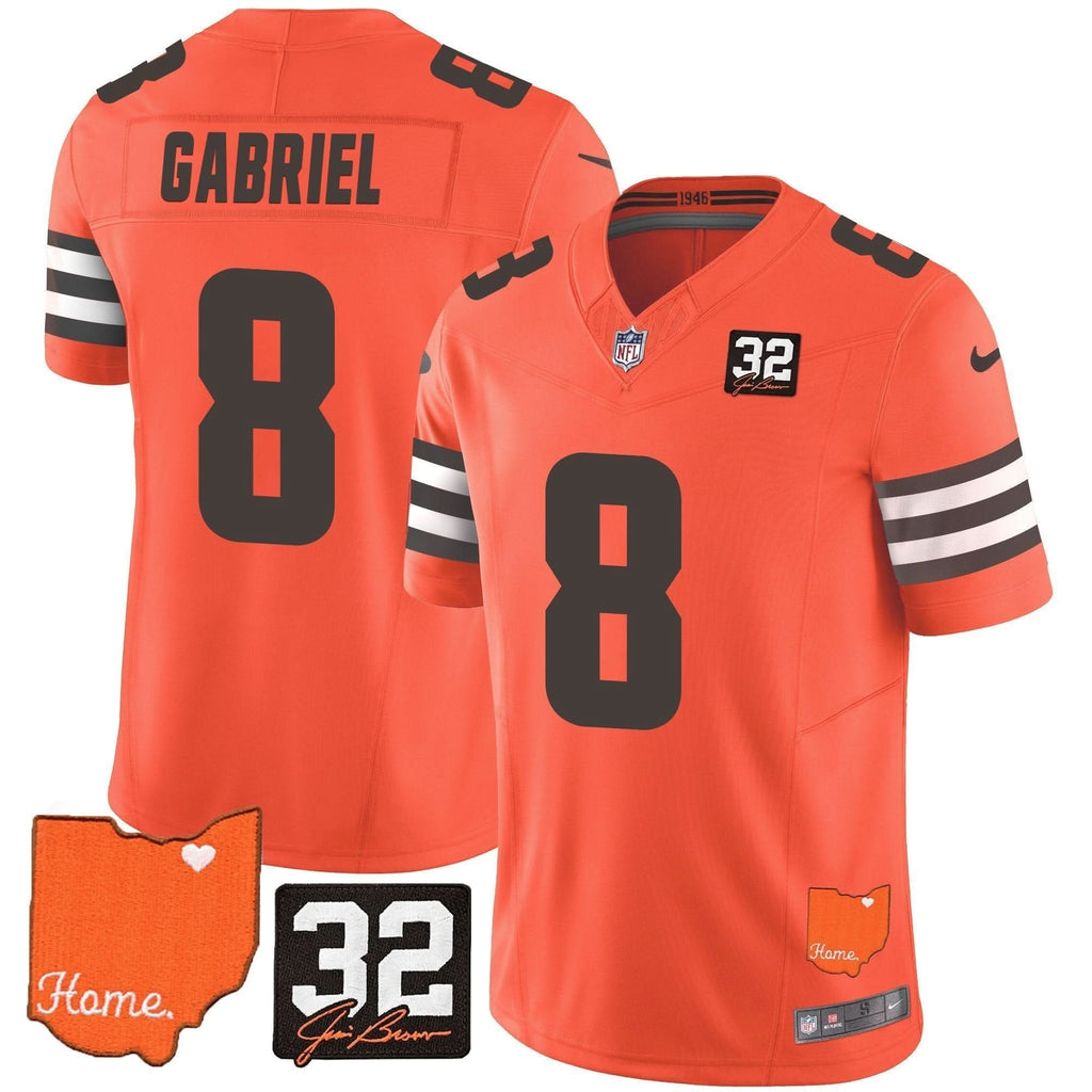 Browns #32 Jim Brown Memorial & Home Patch Vapor Limited Jersey - All Stitched