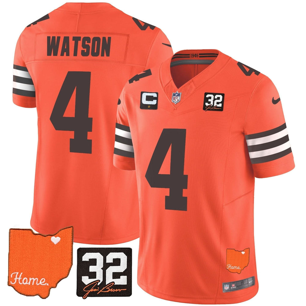 Browns #32 Jim Brown Memorial & Home Patch Vapor Limited Jersey - All Stitched