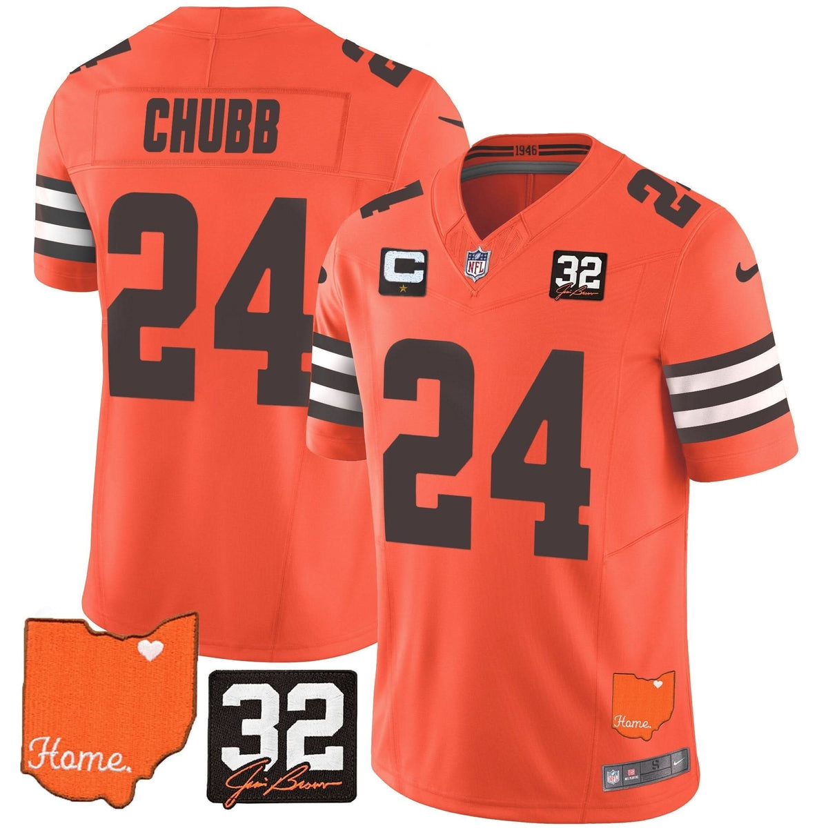 Browns #32 Jim Brown Memorial & Home Patch Vapor Limited Jersey - All Stitched