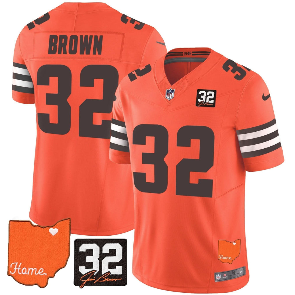 Browns #32 Jim Brown Memorial & Home Patch Vapor Limited Jersey - All Stitched