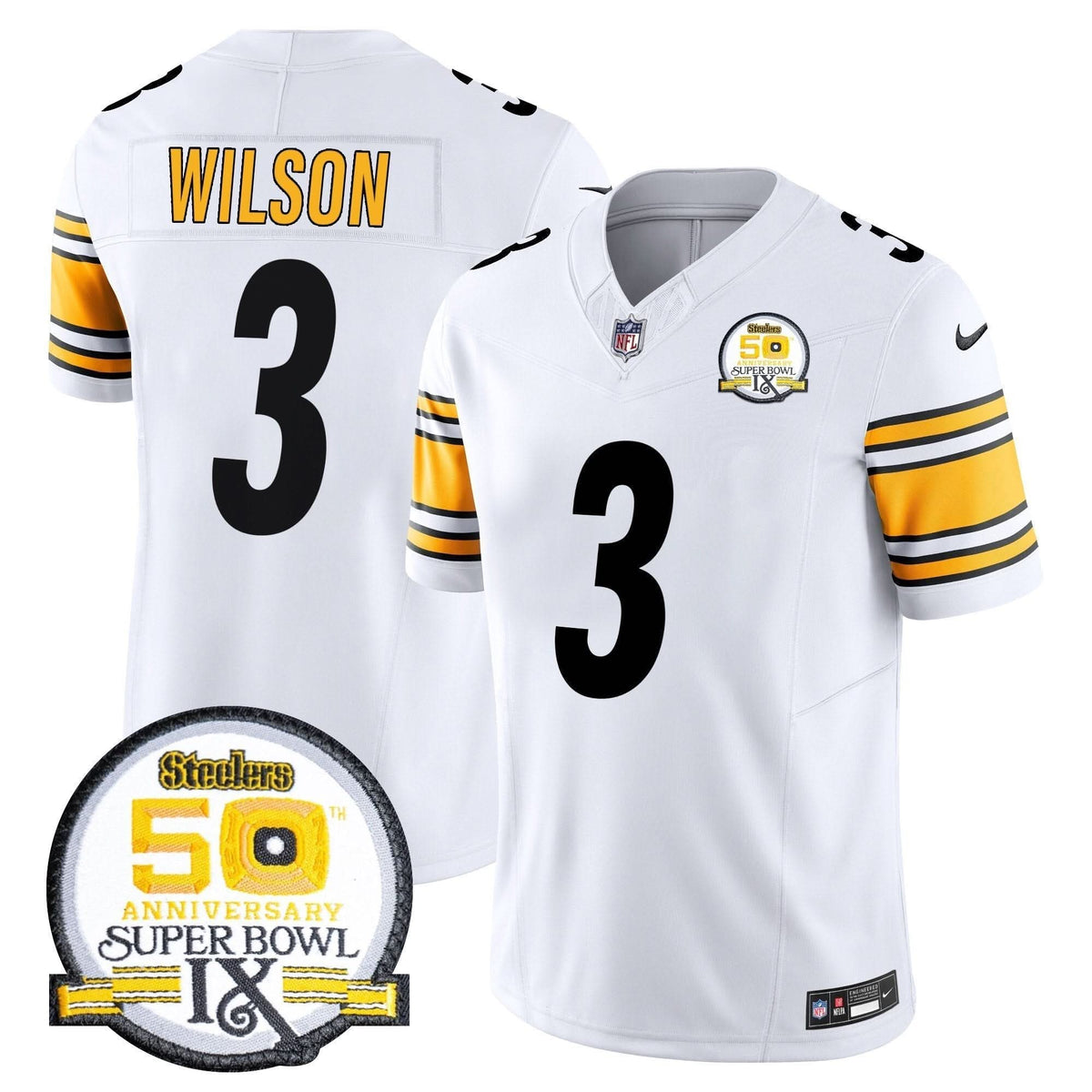 Steelers 50th Anniversary Of Super Bowl IX Patch Vapor Limited Jersey - All Stitched