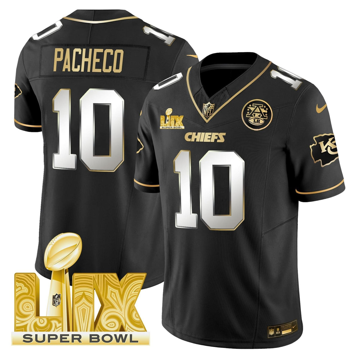 Chiefs Super Bowl LIX Patch Gold Vapor Limited Jersey - All Stitched