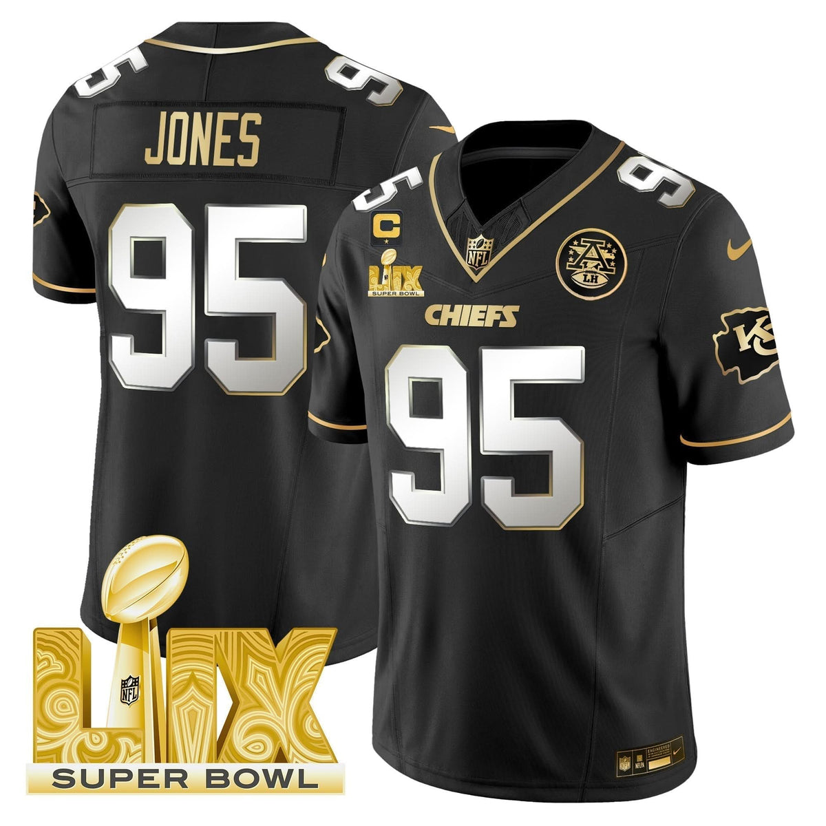 Chiefs Super Bowl LIX Patch Gold Vapor Limited Jersey - All Stitched