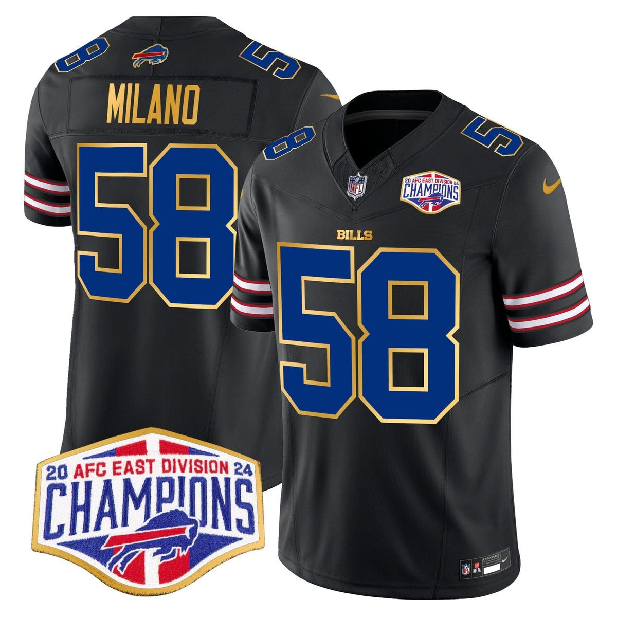 Bills 2024 AFC East Division Champions Gold Trim Vapor Limited Jersey - All Stitched