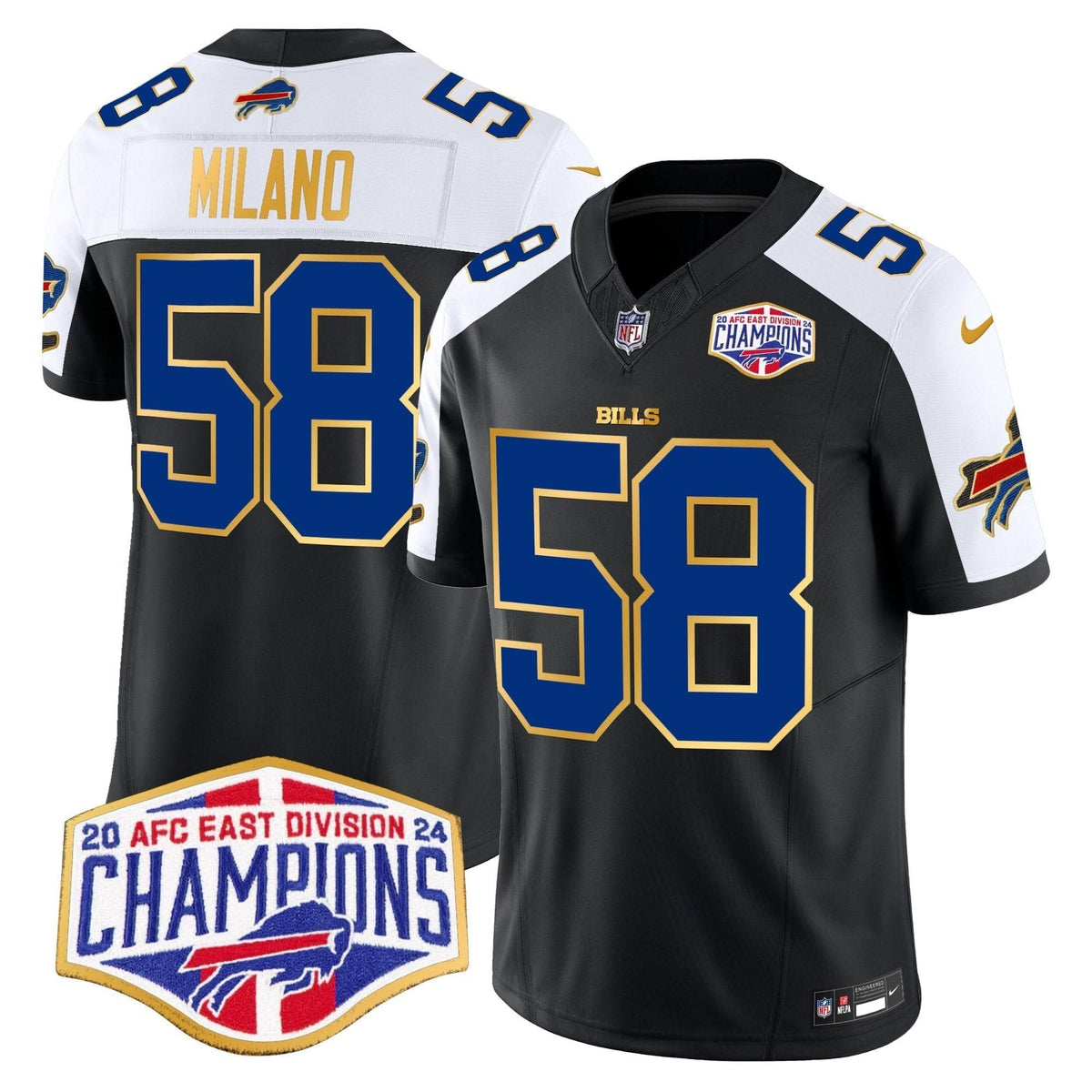 Bills 2024 AFC East Division Champions Gold Trim Vapor Limited Jersey - All Stitched