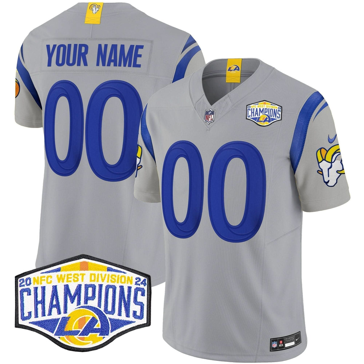 Los Angeles Rams 2024 NFC West Division Champions Vapor Limited Custom Jersey - All Stitched