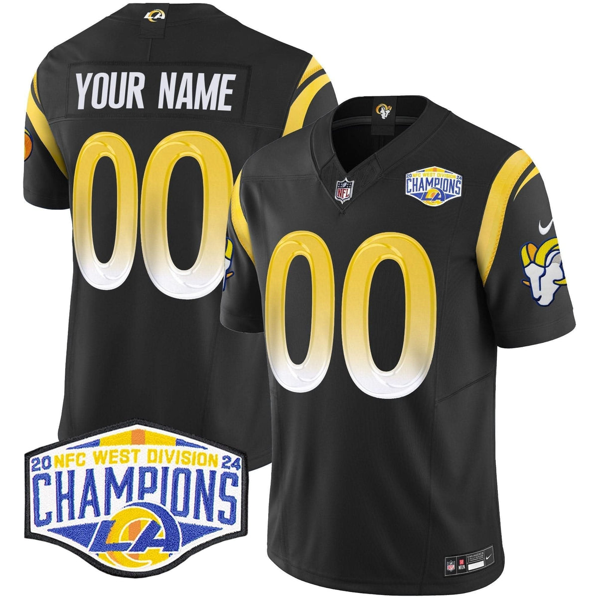 Los Angeles Rams 2024 NFC West Division Champions Vapor Limited Custom Jersey - All Stitched