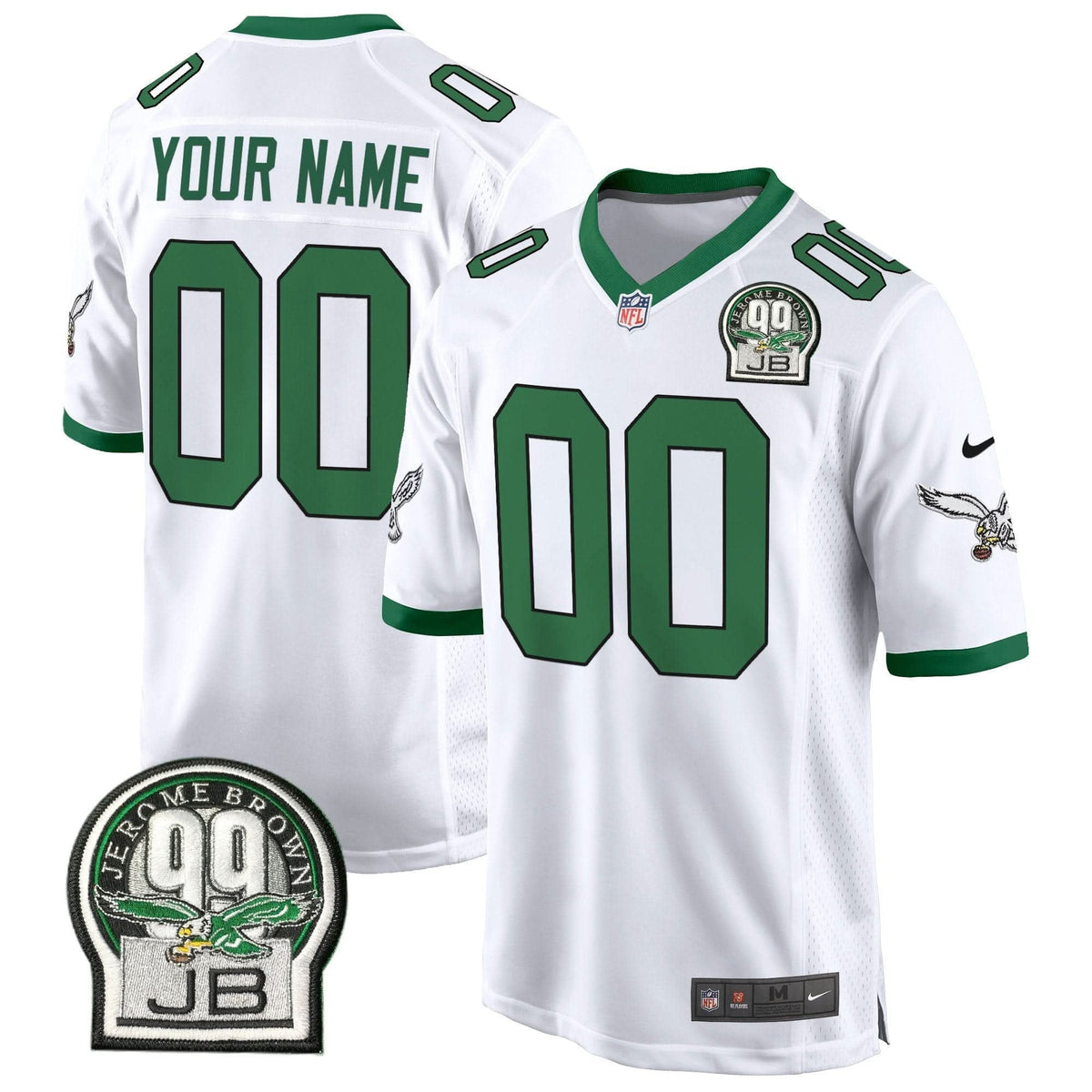 Eagles Jerome Brown Patch Kelly Green Game Custom Jersey - All Stitched