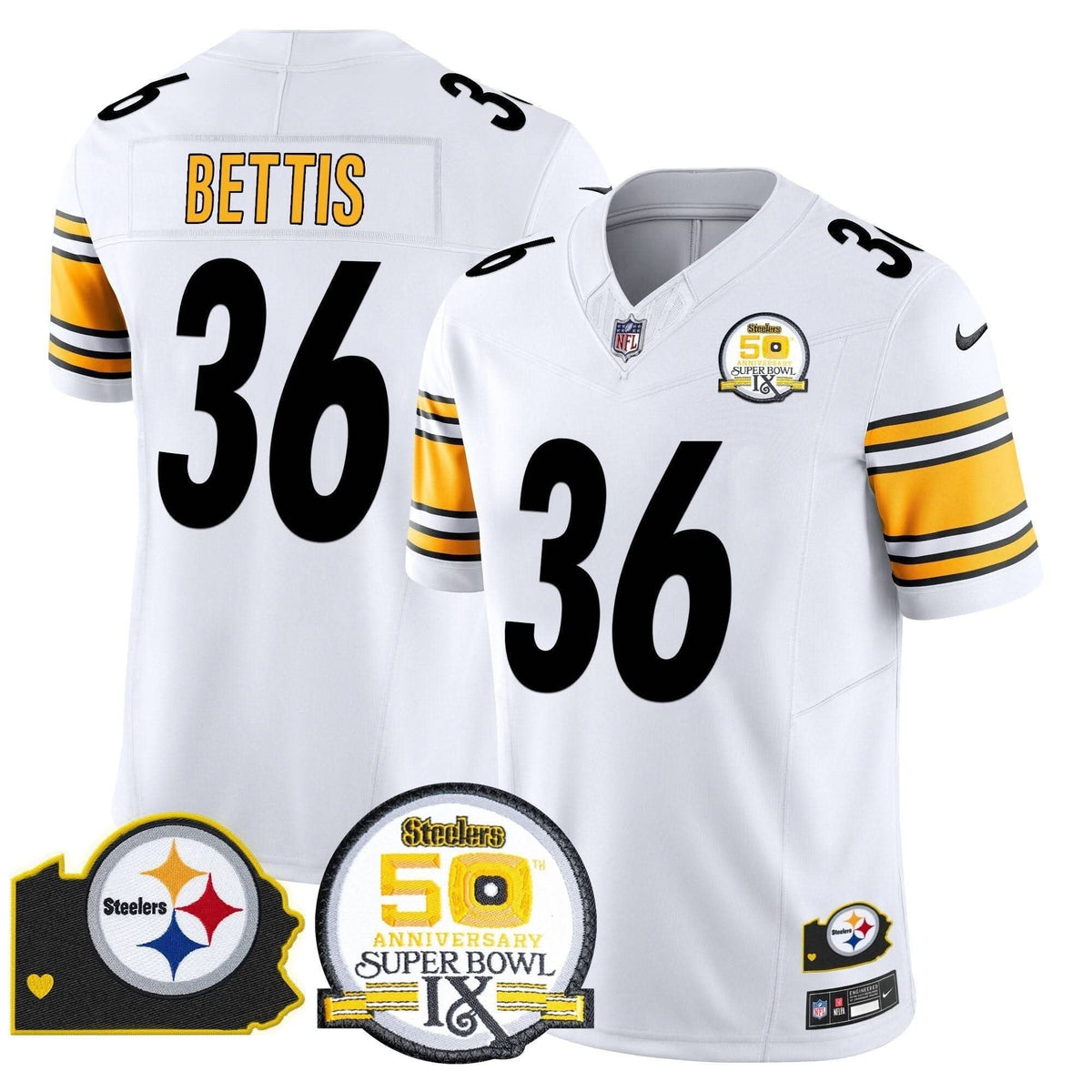 Steelers 50th Anniversary Of Super Bowl IX & Map Patch Vapor Limited Jersey - All Stitched